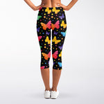 Colorful Watercolor Butterfly Print Women's Capri Leggings