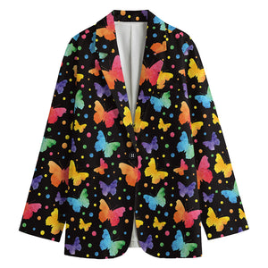 Colorful Watercolor Butterfly Print Women's Cotton Blazer