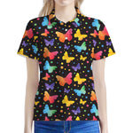 Colorful Watercolor Butterfly Print Women's Polo Shirt