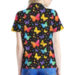Colorful Watercolor Butterfly Print Women's Polo Shirt