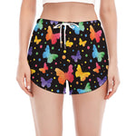 Colorful Watercolor Butterfly Print Women's Split Running Shorts
