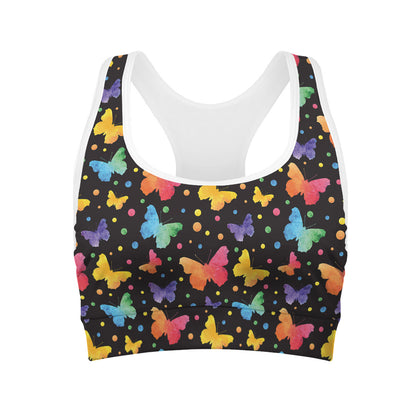 Colorful Watercolor Butterfly Print Women's Sports Bra