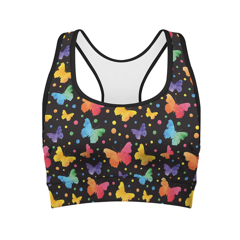 Colorful Watercolor Butterfly Print Women's Sports Bra