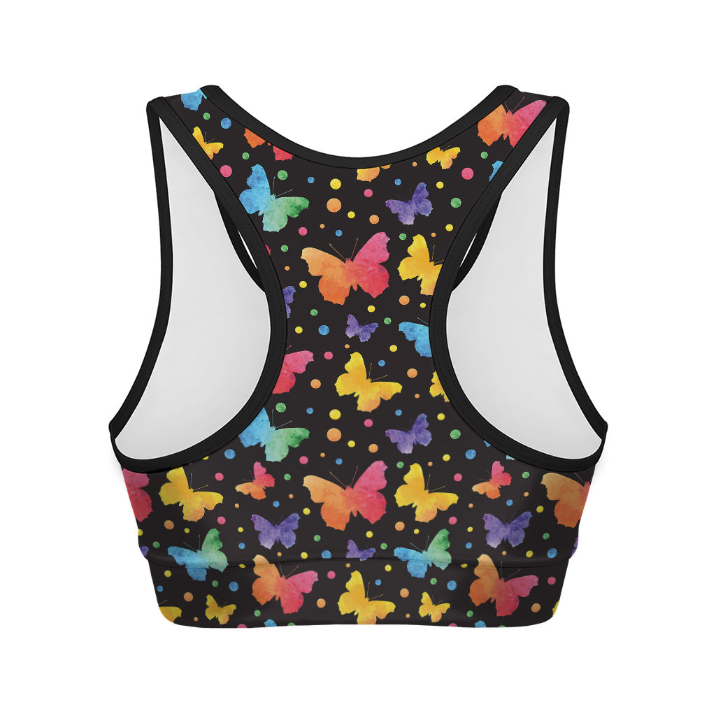 Colorful Watercolor Butterfly Print Women's Sports Bra