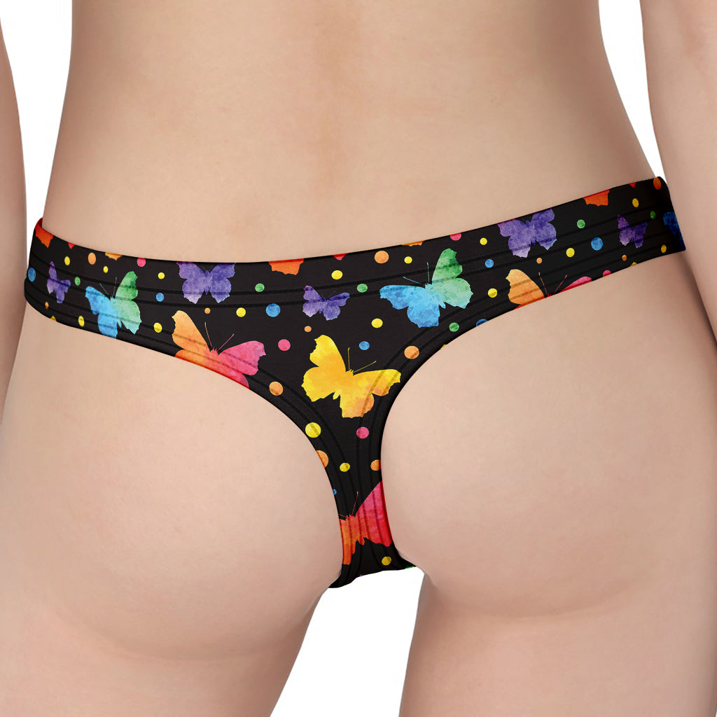 Colorful Watercolor Butterfly Print Women's Thong