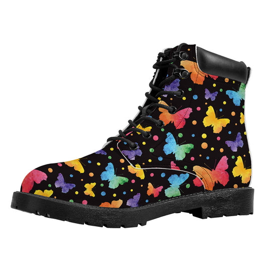 Colorful Watercolor Butterfly Print Work Boots