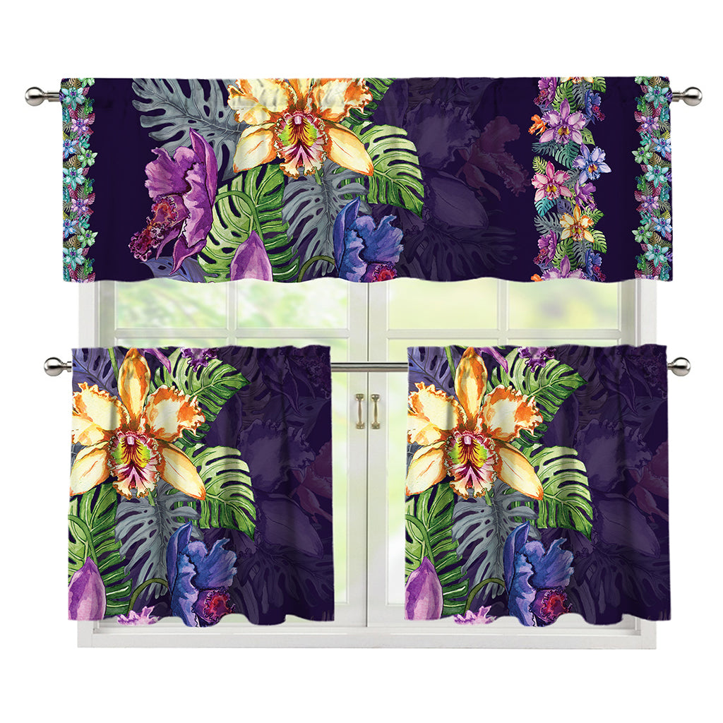 Colorful Watercolor Cattleya Print 3 Piece Kitchen Curtains