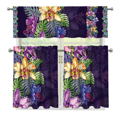 Colorful Watercolor Cattleya Print 3 Piece Kitchen Curtains