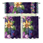 Colorful Watercolor Cattleya Print 3 Piece Kitchen Curtains