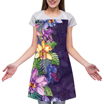 Colorful Watercolor Cattleya Print Adjustable Apron
