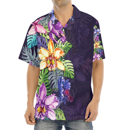 Colorful Watercolor Cattleya Print Aloha Shirt