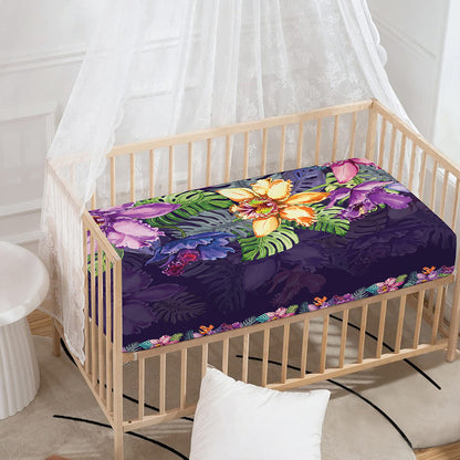 Colorful Watercolor Cattleya Print Baby Crib Sheet