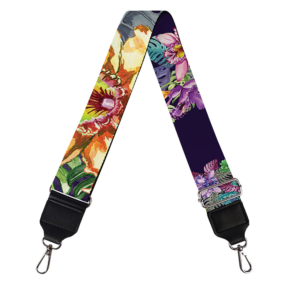 Colorful Watercolor Cattleya Print Bag Strap