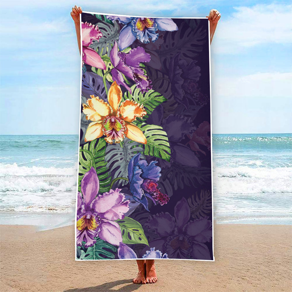 Colorful Watercolor Cattleya Print Beach Towel