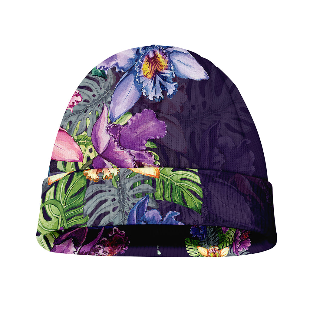 Colorful Watercolor Cattleya Print Beanie