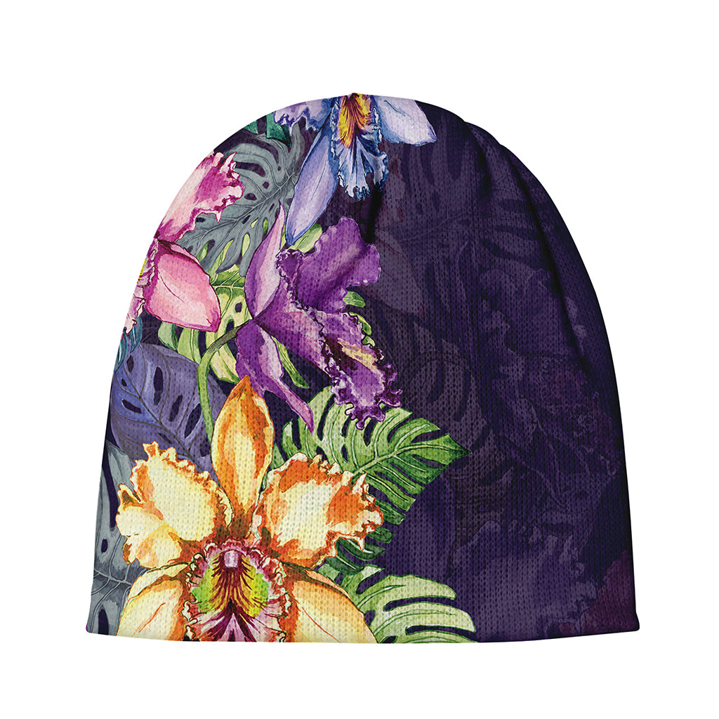 Colorful Watercolor Cattleya Print Beanie
