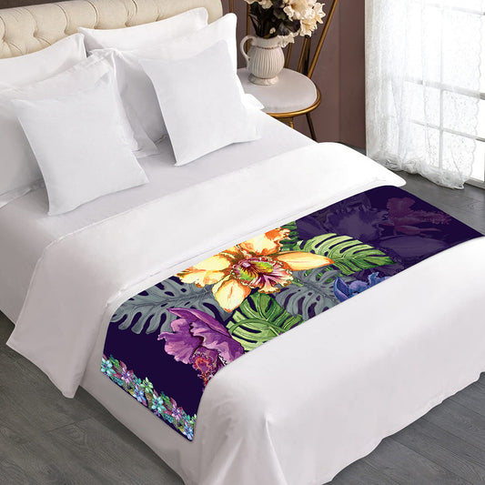 Colorful Watercolor Cattleya Print Bed Runner