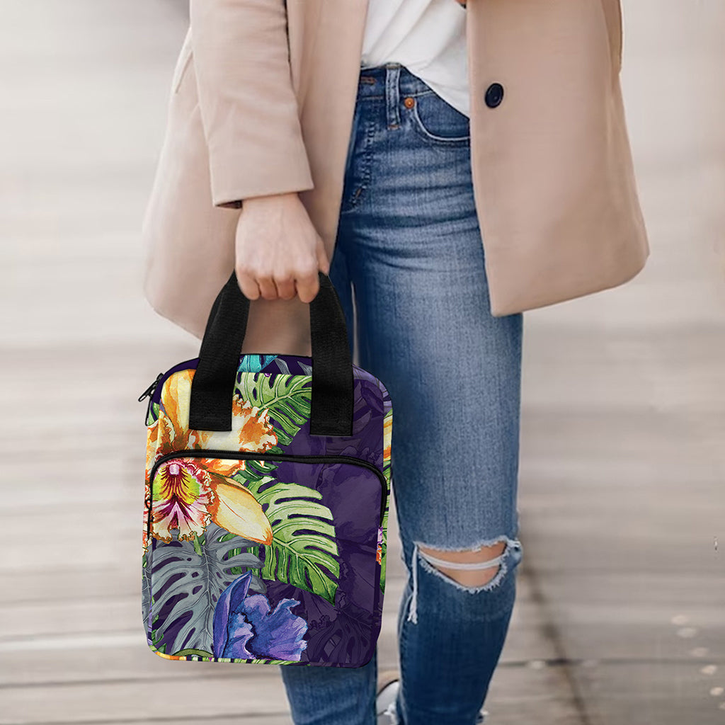 Colorful Watercolor Cattleya Print Bible Tote Bag
