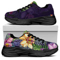 Colorful Watercolor Cattleya Print Black Chunky Shoes