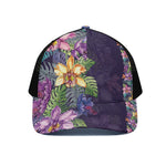 Colorful Watercolor Cattleya Print Black Mesh Trucker Cap