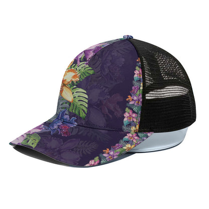 Colorful Watercolor Cattleya Print Black Mesh Trucker Cap