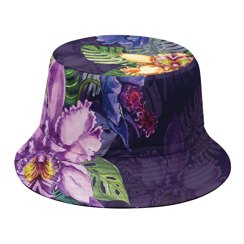 Colorful Watercolor Cattleya Print Bucket Hat