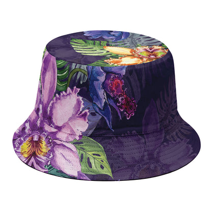 Colorful Watercolor Cattleya Print Bucket Hat