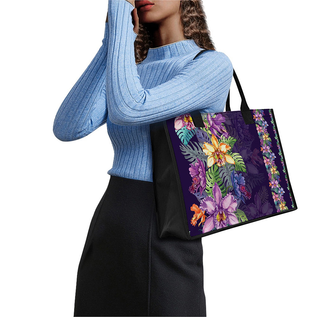 Colorful Watercolor Cattleya Print Canvas Tote Bag