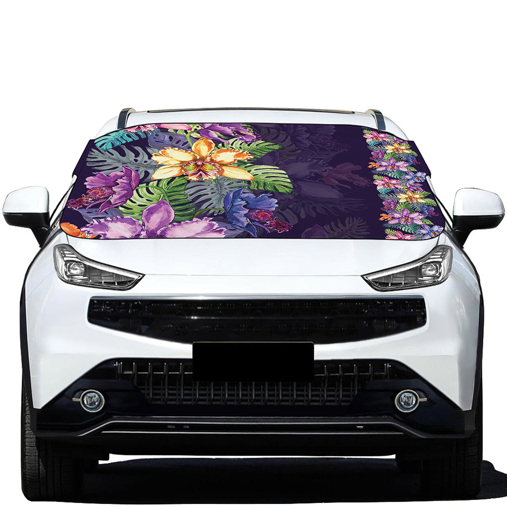 Colorful Watercolor Cattleya Print Car Windshield Snow Cover