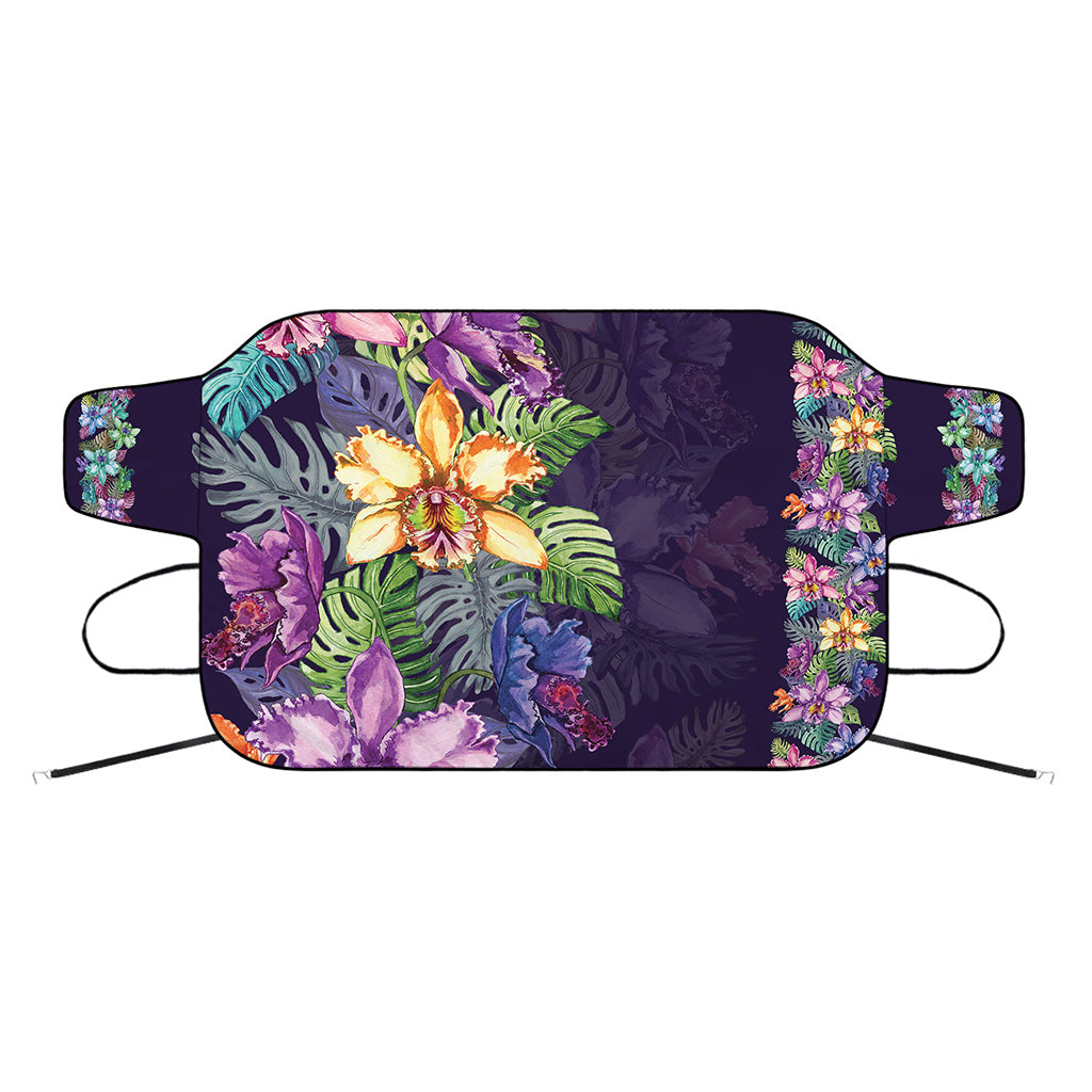 Colorful Watercolor Cattleya Print Car Windshield Snow Cover