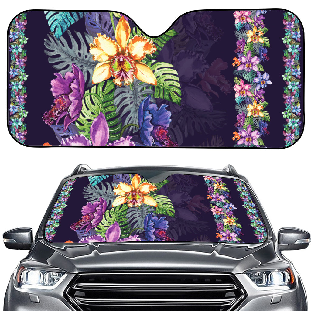 Colorful Watercolor Cattleya Print Car Windshield Sun Shade