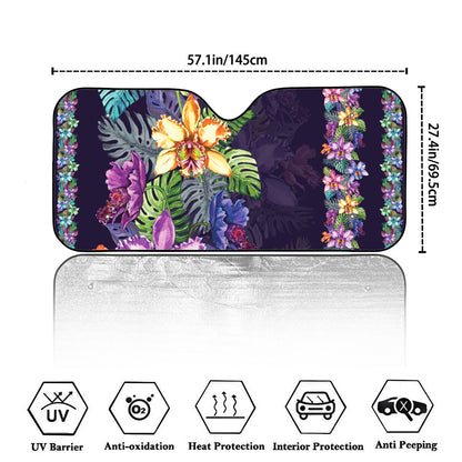 Colorful Watercolor Cattleya Print Car Windshield Sun Shade