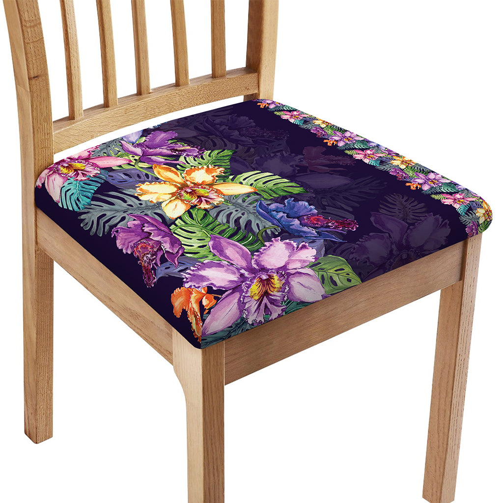 Colorful Watercolor Cattleya Print Chair Cushion Cover