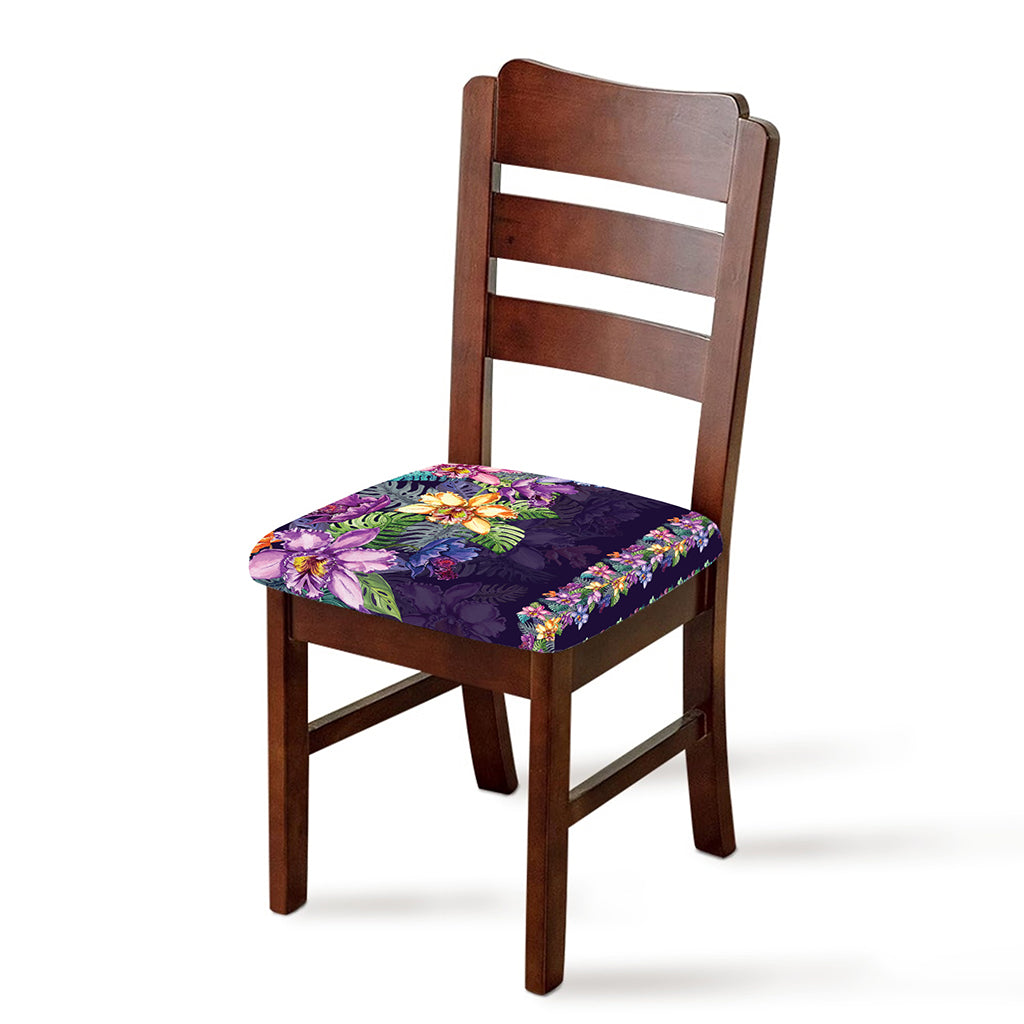 Colorful Watercolor Cattleya Print Chair Cushion Cover