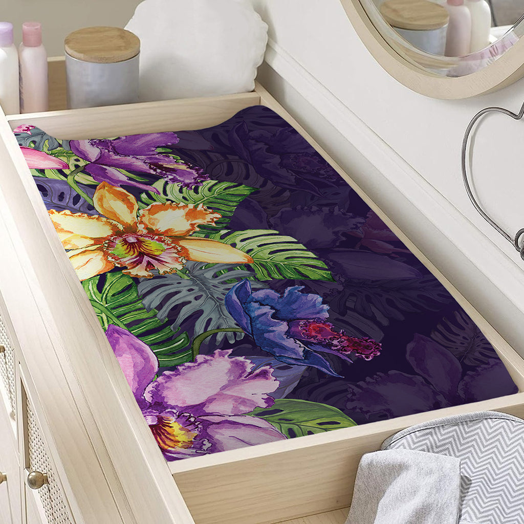 Colorful Watercolor Cattleya Print Changing Pad Cover