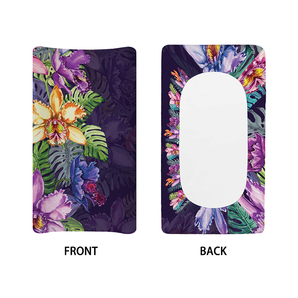 Colorful Watercolor Cattleya Print Changing Pad Cover