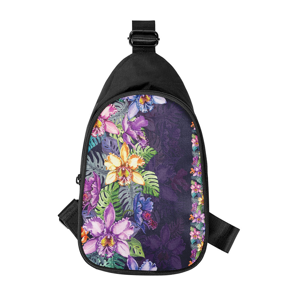 Colorful Watercolor Cattleya Print Chest Bag
