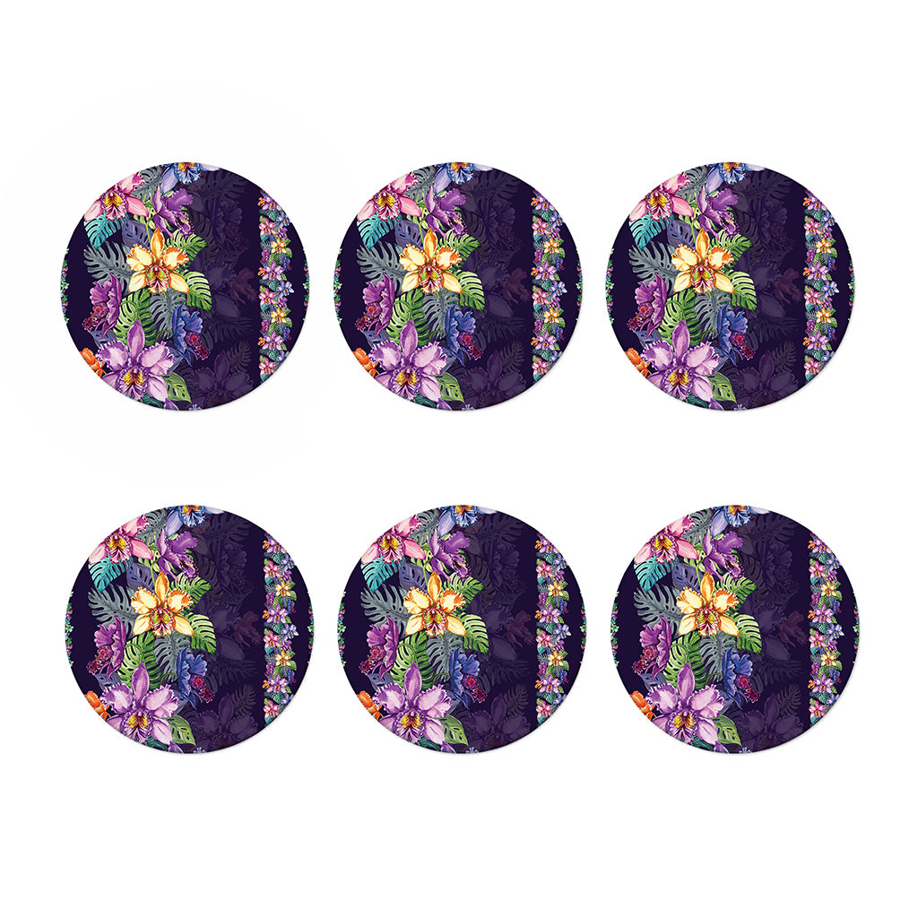 Colorful Watercolor Cattleya Print Coaster Set