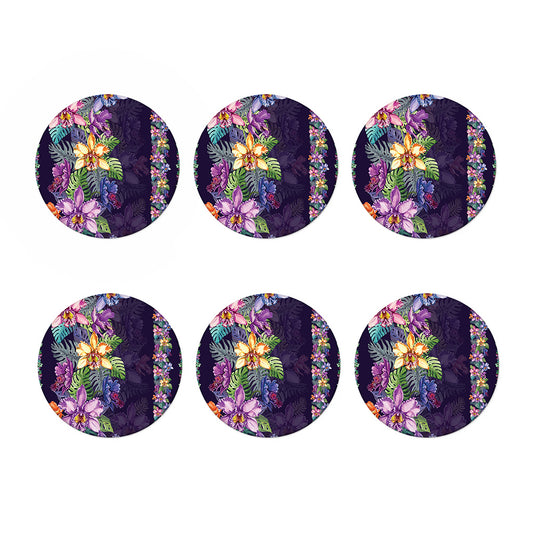 Colorful Watercolor Cattleya Print Coaster Set