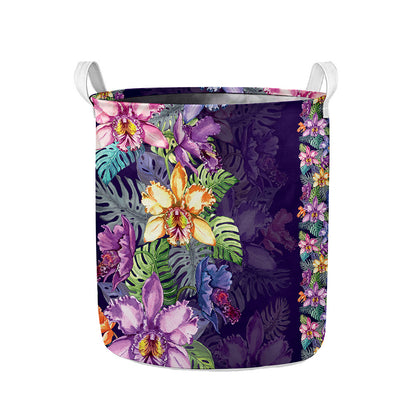 Colorful Watercolor Cattleya Print Collapsible Laundry Basket