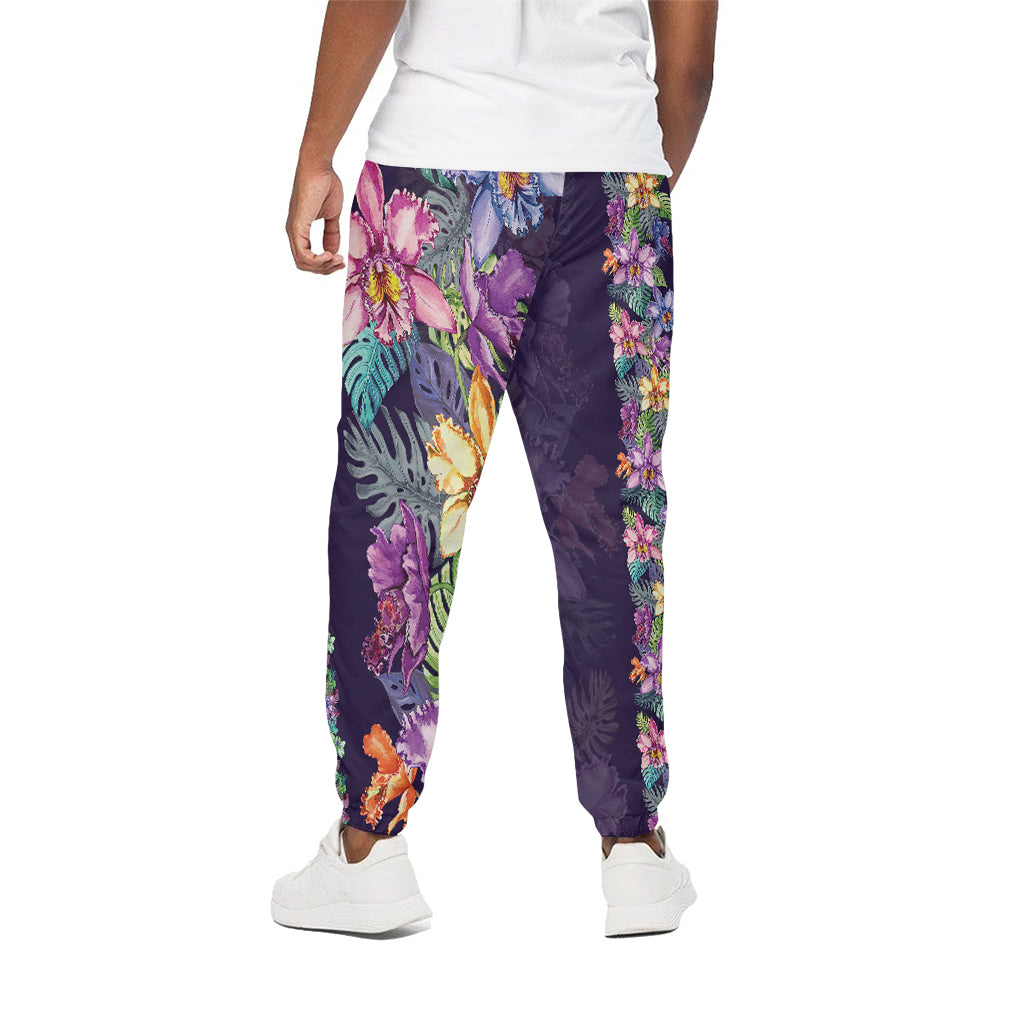 Colorful Watercolor Cattleya Print Cotton Pants
