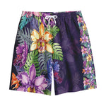 Colorful Watercolor Cattleya Print Cotton Shorts