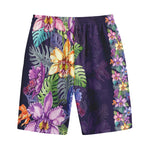 Colorful Watercolor Cattleya Print Cotton Shorts