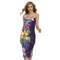 Colorful Watercolor Cattleya Print Cross Back Cami Dress
