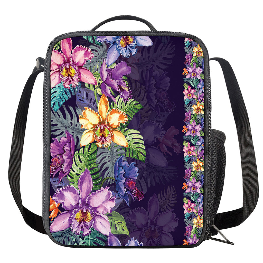 Colorful Watercolor Cattleya Print Crossbody Lunch Bag