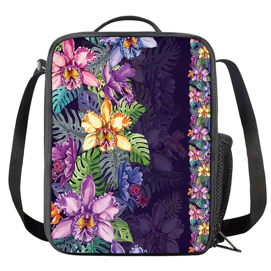Colorful Watercolor Cattleya Print Crossbody Lunch Bag