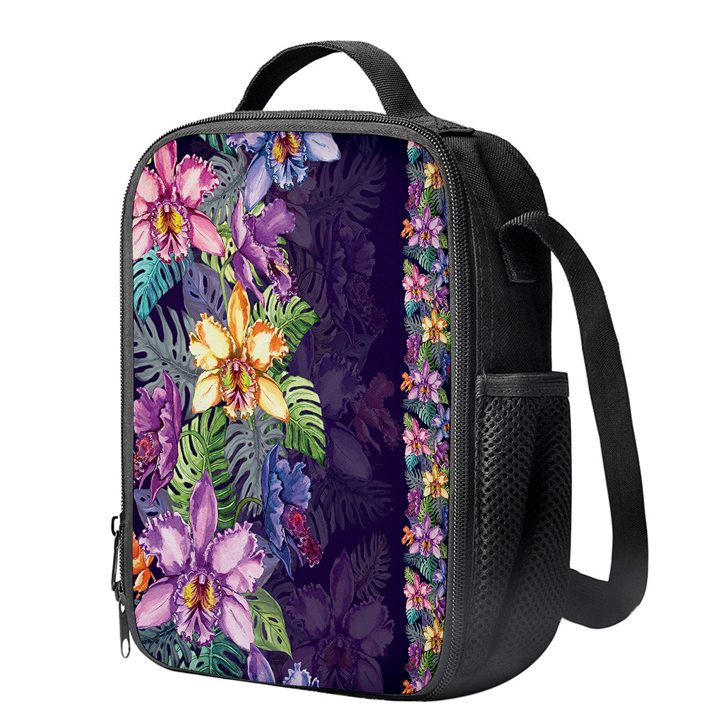 Colorful Watercolor Cattleya Print Crossbody Lunch Bag