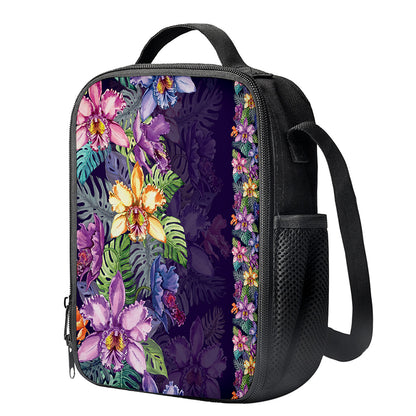 Colorful Watercolor Cattleya Print Crossbody Lunch Bag