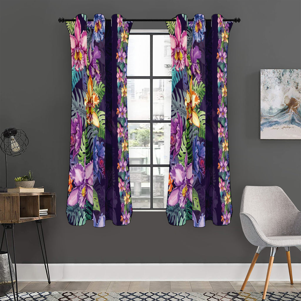 Colorful Watercolor Cattleya Print Curtain