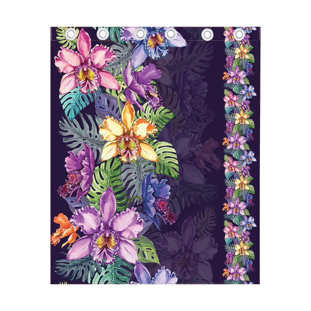 Colorful Watercolor Cattleya Print Curtain